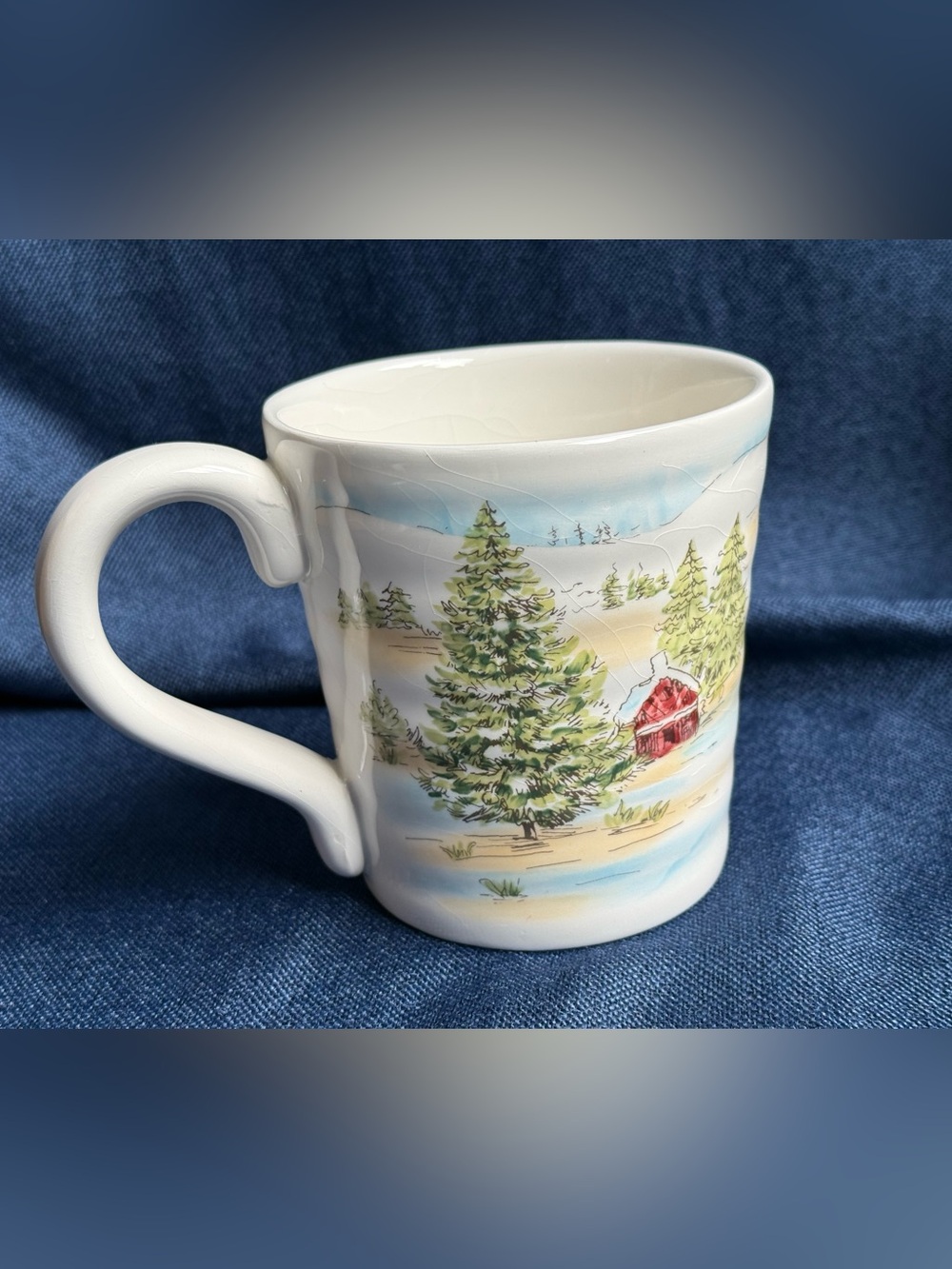 Vintage 2014 Maxcera Christmas Red Barn Ceramic Jumbo Coffee Mug 20oz Decorative
